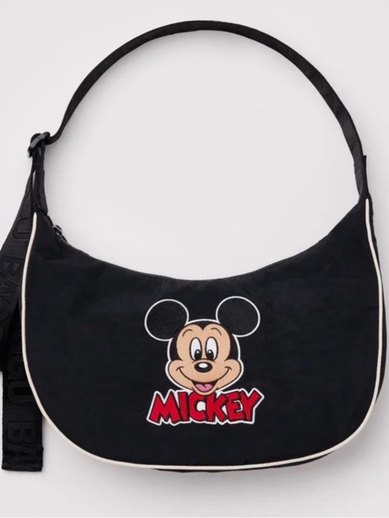 BAGGU Handbags - BAGGU Black Nylon Crescent Bag with Red Embroidered Detail
